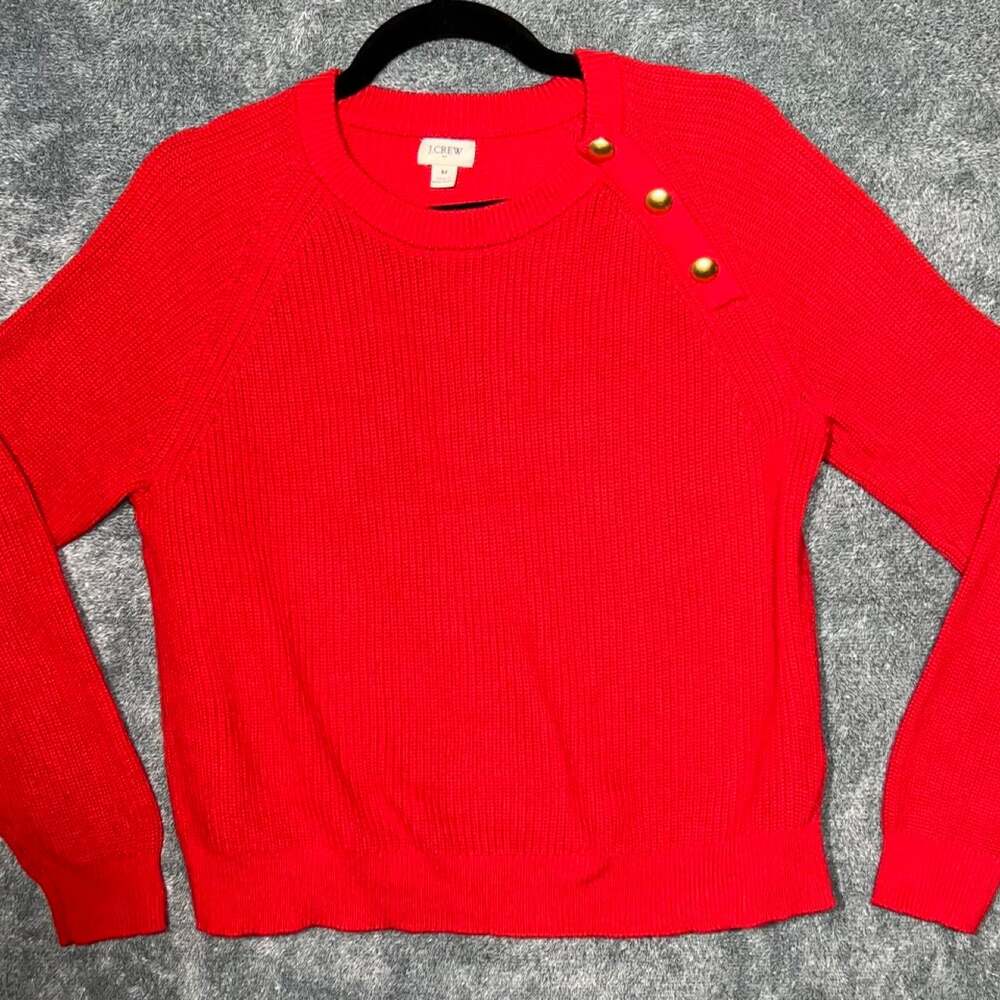 J.Crew Red Ribbed Knit Sweater with Gold Buttons